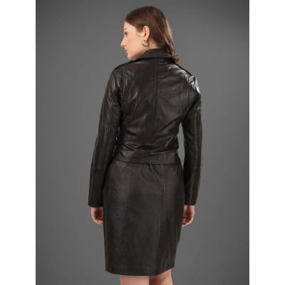 Women’s Adjustable Black Leather Jacket – Chic & Comfortable, Stylish & Versatile