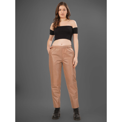 Women’s Nude Beige Leather Pants – Stylish & Versatile | Chic & Premium