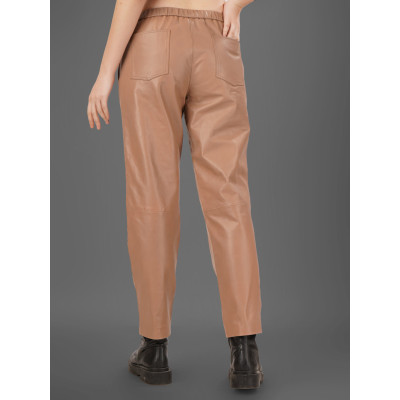 Women’s Nude Beige Leather Pants – Stylish & Versatile | Chic & Premium