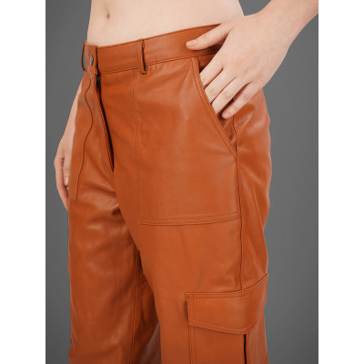 Rust Brown Cargo Leather Joggers – Trendy & Functional | Stylish & Durable