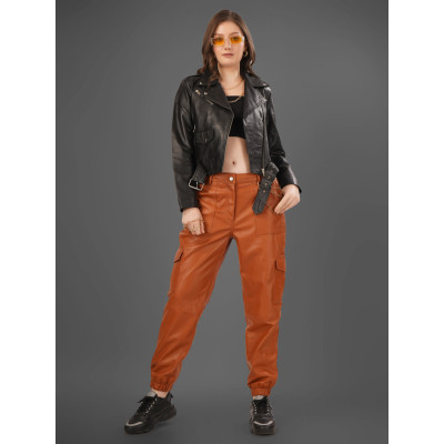Rust Brown Cargo Leather Joggers – Trendy & Functional | Stylish & Durable