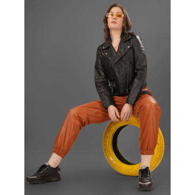 Rust Brown Cargo Leather Joggers – Trendy & Functional | Stylish & Durable