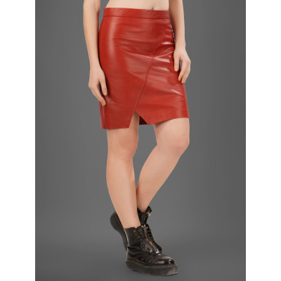 Crimson Edge Leather Skirt – Bold, Confident, Sleek, Bold & Elegant