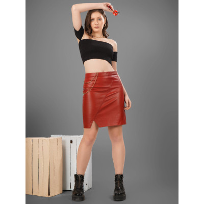 Crimson Edge Leather Skirt – Bold, Confident, Sleek, Bold & Elegant