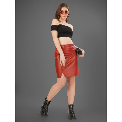 Crimson Edge Leather Skirt – Bold, Confident, Sleek, Bold & Elegant