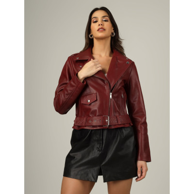 Women’s Wine Luxe Moto Jacket – Stylish & Luxurious, Bold & Premium Quality
