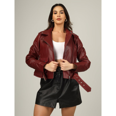 Women’s Wine Luxe Moto Jacket – Stylish & Luxurious, Bold & Premium Quality