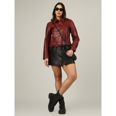 Women’s Wine Luxe Moto Jacket – Stylish & Luxurious, Bold & Premium Quality