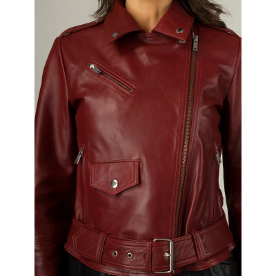 Women’s Wine Luxe Moto Jacket – Stylish & Luxurious, Bold & Premium Quality