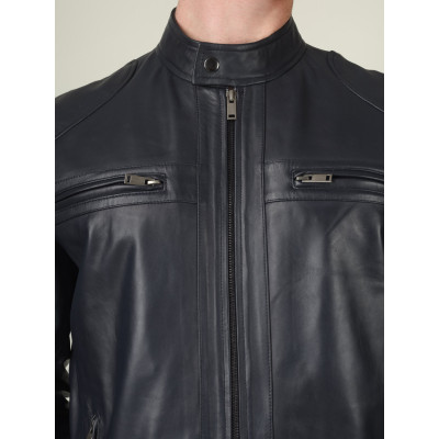 Men's Navy Blue Leather Jacket – Classic Modern Style | Best Price