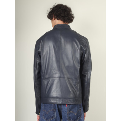 Men's Navy Blue Leather Jacket – Classic Modern Style | Best Price