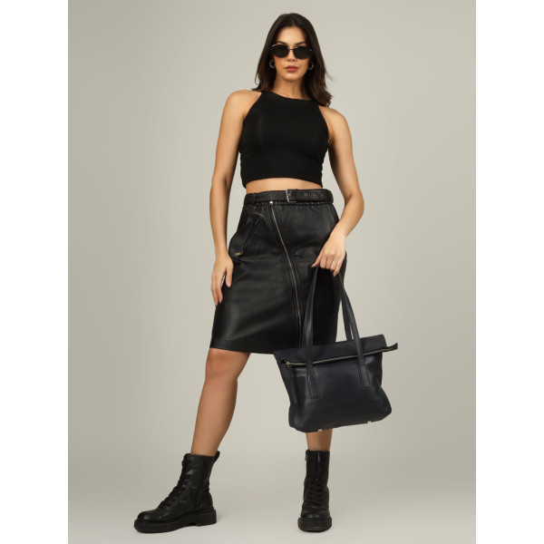 Velora Belted Leather Skirt