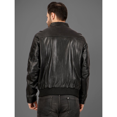 Men’s Black Bomber Leather Jacket | Modern Fit | 100% Genuine Leather