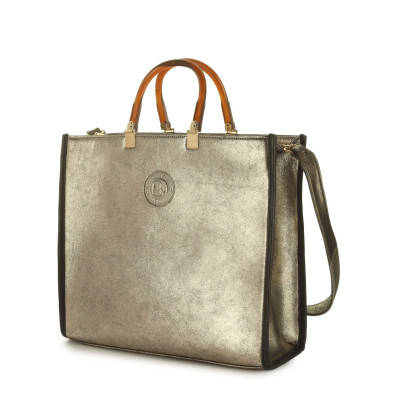 Bannhuff London Metallic Gold Handbag | Elegant Women's Structured Tote Bag