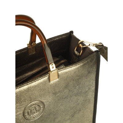 Bannhuff London Metallic Gold Handbag | Elegant Women's Structured Tote Bag