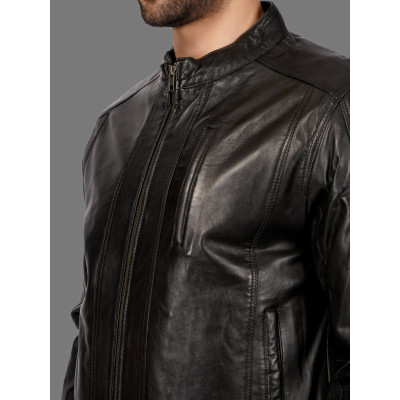 Men’s Black Bomber Leather Jacket | Modern Fit | 100% Genuine Leather