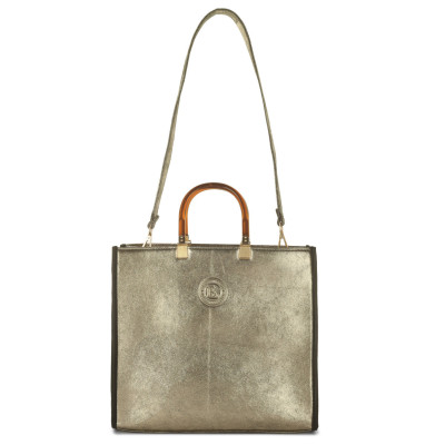 Bannhuff London Metallic Gold Handbag | Elegant Women's Structured Tote Bag