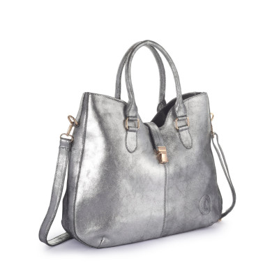 Silver Aura Convertible Handbag – Elegant Metallic Crossbody & Tote