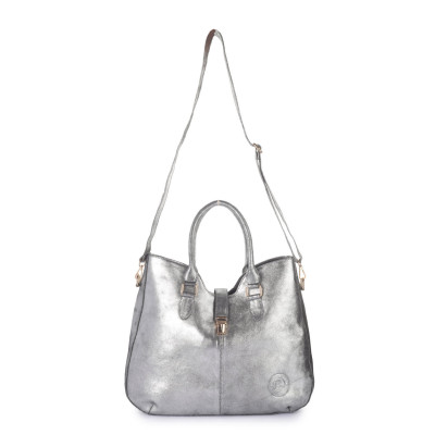 Silver Aura Convertible Handbag – Elegant Metallic Crossbody & Tote