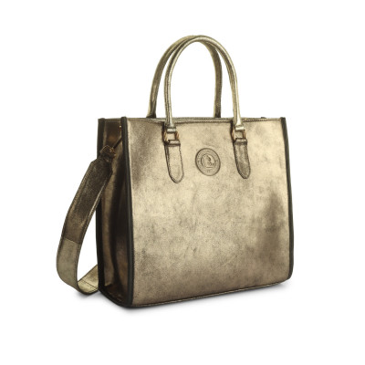 Golden Luxe Structured Tote Bag – Metallic Gold Handbag for Women