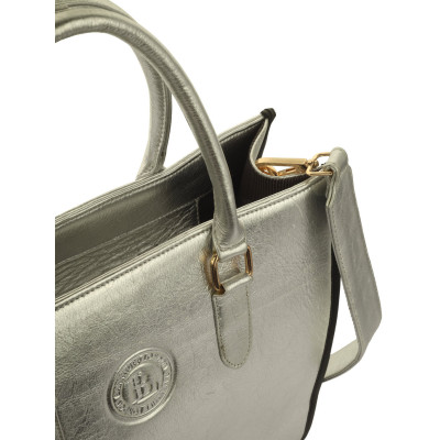 Platinum Glow Metallic Tote Bag – Stylish Silver Handbag for Women