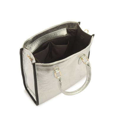 Platinum Glow Metallic Tote Bag – Stylish Silver Handbag for Women