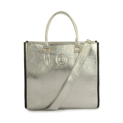 Platinum Glow Metallic Tote Bag – Stylish Silver Handbag for Women