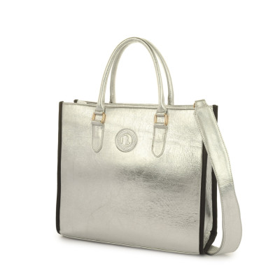 Platinum Glow Metallic Tote Bag – Stylish Silver Handbag for Women