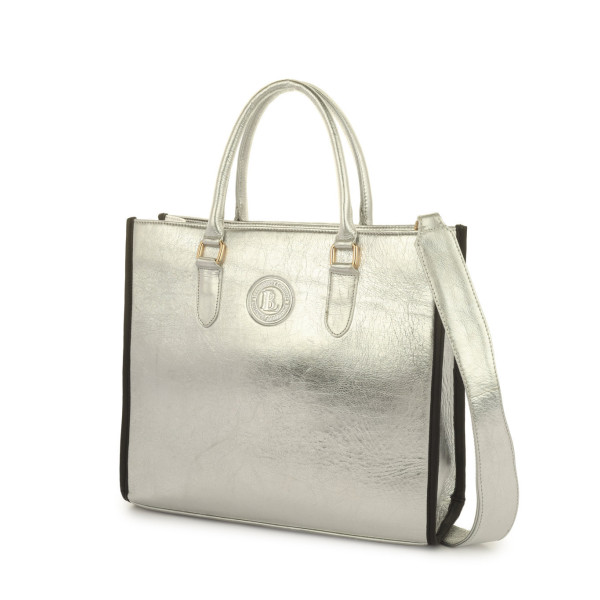 Platinum Glow Structured Tote Bag