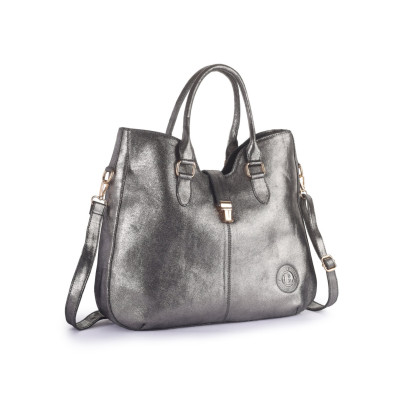 Bannhuff London Aurora Lock Satchel – Metallic Silver Designer Handbag