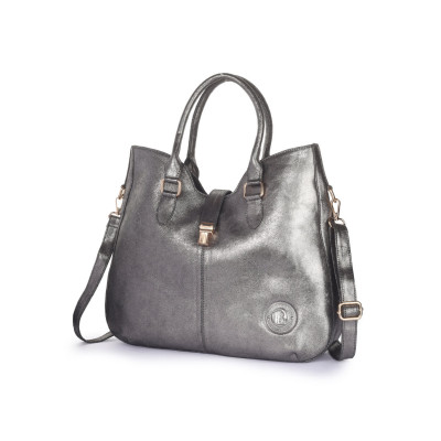 Bannhuff London Aurora Lock Satchel – Metallic Silver Designer Handbag