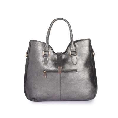 Bannhuff London Aurora Lock Satchel – Metallic Silver Designer Handbag