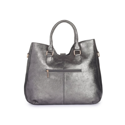 Bannhuff London Aurora Lock Satchel – Metallic Silver Designer Handbag