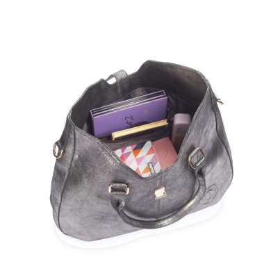 Bannhuff London Aurora Lock Satchel – Metallic Silver Designer Handbag