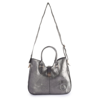 Bannhuff London Aurora Lock Satchel – Metallic Silver Designer Handbag