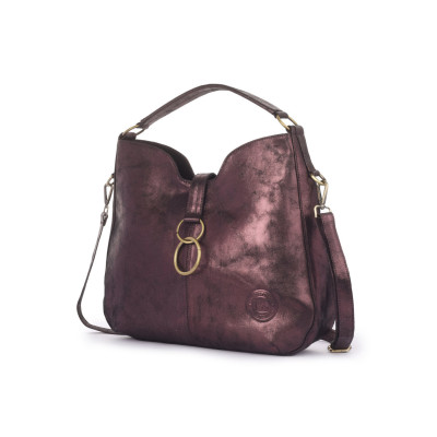 Bannhuff London Velvet Ember Ring Hobo – Metallic Burgundy Designer Handbag