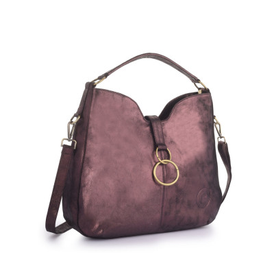 Bannhuff London Velvet Ember Ring Hobo – Metallic Burgundy Designer Handbag