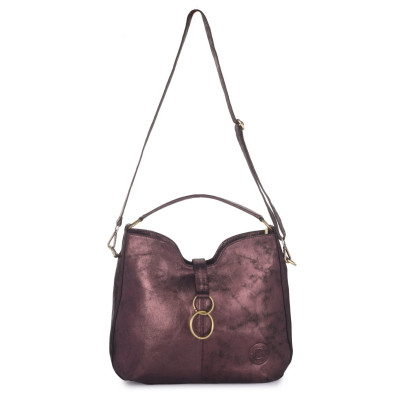 Bannhuff London Velvet Ember Ring Hobo – Metallic Burgundy Designer Handbag