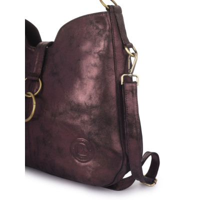 Bannhuff London Velvet Ember Ring Hobo – Metallic Burgundy Designer Handbag