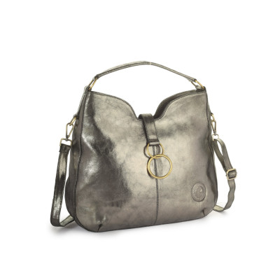 Bannhuff London Nova Ring Hobo – Metallic Pewter Designer Handbag