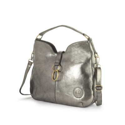Bannhuff London Nova Ring Hobo – Metallic Pewter Designer Handbag