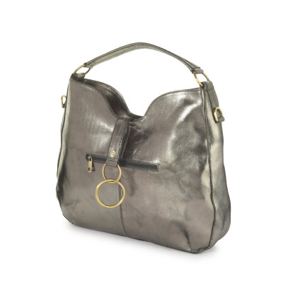 Bannhuff London Nova Ring Hobo – Metallic Pewter Designer Handbag
