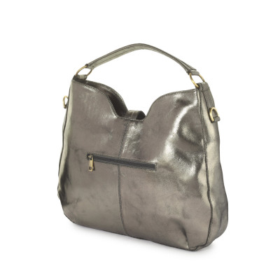 Bannhuff London Nova Ring Hobo – Metallic Pewter Designer Handbag