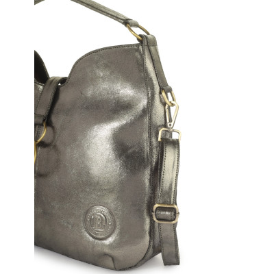 Bannhuff London Nova Ring Hobo – Metallic Pewter Designer Handbag