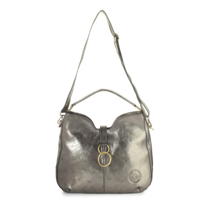 Bannhuff London Nova Ring Hobo – Metallic Pewter Designer Handbag