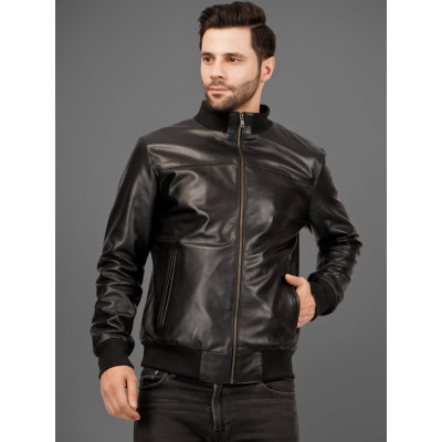 Men’s Stand Collar Leather Jacket | Sleek Fit | Modern Classic Look