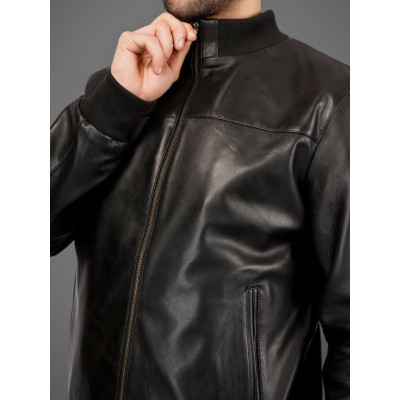Men’s Stand Collar Leather Jacket | Sleek Fit | Modern Classic Look