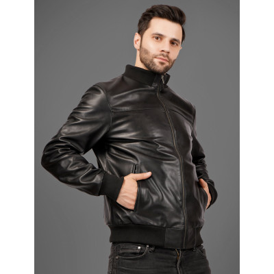 Men’s Stand Collar Leather Jacket | Sleek Fit | Modern Classic Look
